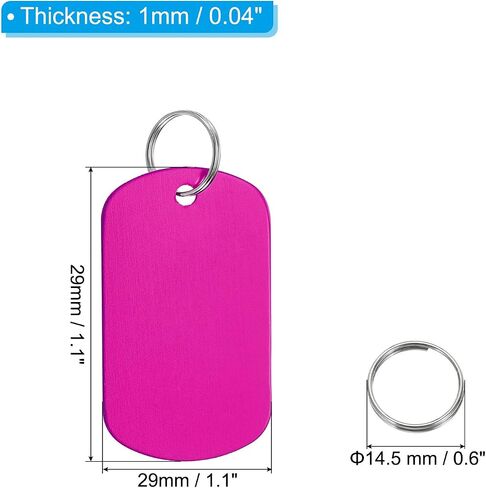 PATIKIL Aluminum Blank Tags, 10Pcs Rectangle Metal Stamping Blanks Pet ID Label with Key Rings for DIY Craft Engraving, Rose Red in Saudi Arabia