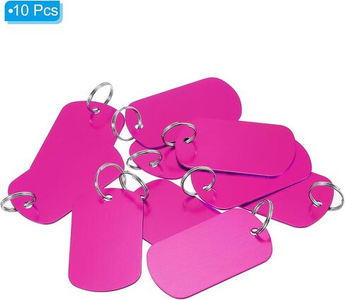 PATIKIL Aluminum Blank Tags, 10Pcs Rectangle Metal Stamping Blanks Pet ID Label with Key Rings for DIY Craft Engraving, Rose Red in Saudi Arabia