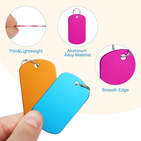 PATIKIL Aluminum Blank Tags, 10Pcs Rectangle Metal Stamping Blanks Pet ID Label with Key Rings for DIY Craft Engraving, Rose Red in Saudi Arabia
