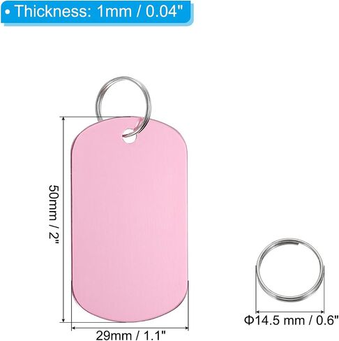 PATIKIL Aluminum Blank Tags, 10Pcs Rectangle Metal Stamping Blanks Pet ID Label with Key Rings for DIY Craft Engraving, Rose Red in Saudi Arabia
