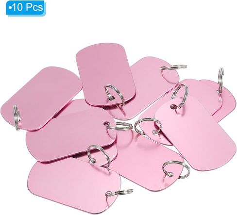 PATIKIL Aluminum Blank Tags, 10Pcs Rectangle Metal Stamping Blanks Pet ID Label with Key Rings for DIY Craft Engraving, Rose Red in Saudi Arabia