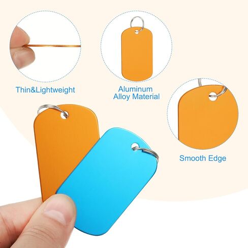 علامات فارغة من الألومنيوم من باتيكل، 10 قطع من الفراغات المعدنية المستطيلة، ملصق معرف الحيوانات الأليفة مع حلقات مفاتيح للنقش الحرفي بنفسك، أحمر وردي in Kuwait