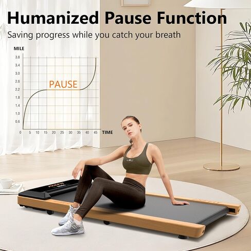 Walking Pad, Under Desk Treadmill for Home Office, Wooden Treadmill for Walking Jogging Running Machine with Remote Control, 2.5HP Portable Walking Pad Treadmill with 265Lb Capacity, Installation-Free in Saudi Arabia