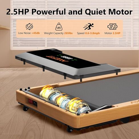 Walking Pad, Under Desk Treadmill for Home Office, Wooden Treadmill for Walking Jogging Running Machine with Remote Control, 2.5HP Portable Walking Pad Treadmill with 265Lb Capacity, Installation-Free in Saudi Arabia