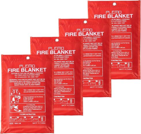 PLEMO Fire Blanket for Home and Kitchen, Fire Blanket Blanket for Emergency, Car, Survival Safety Cover, Camping, 4-Pack in Kuwait