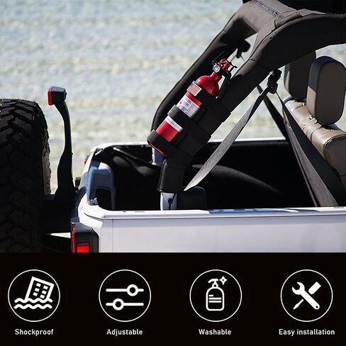 حامل طفاية حريق من Ohleats Roll Bar، حزام تثبيت طفاية حريق قابل للتعديل مع نمط العلم الأمريكي، حزام ثابت لملحقات السيارة لـ Wrangler JK JKU TJ CJ Gladiator (أسود) in Saudi Arabia