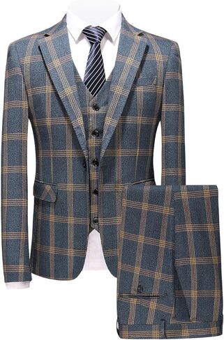 بدلة MOGU الرجالية المنقوشة المكونة من 3 قطع بمقاس نحيف للحفلات الراقصة والحفلات الراقصة in Kuwait