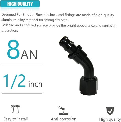 8AN 45 Degree Female Swivel Push-on Adapter/Lock Hose Barb Fuel Oil Line Fitting End 1PCS in Saudi Arabia