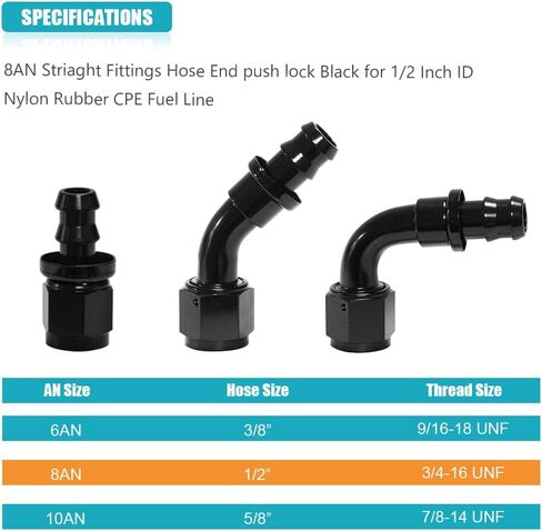 8AN 45 Degree Female Swivel Push-on Adapter/Lock Hose Barb Fuel Oil Line Fitting End 1PCS in Saudi Arabia