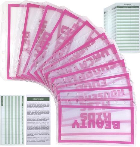 12 Cash Envelopes for Budgeting System, Money Envelopes Organizer for Cash with 12 Budget Sheets for A6 Budget Binder Wallet Budget Planner 2023 (Pink) in Kuwait