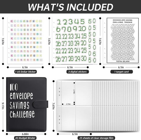 100 Envelope Money Saving Challenge Binder, 25 Sheets Savings Challenges Budget Book Binder, Easy and Fun Way to Save $5,050, Money Saving Challenges Binder with Cash Envelopes Black New in Saudi Arabia