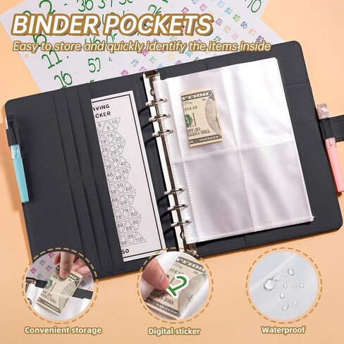100 Envelope Money Saving Challenge Binder, 25 Sheets Savings Challenges Budget Book Binder, Easy and Fun Way to Save $5,050, Money Saving Challenges Binder with Cash Envelopes Black New in Saudi Arabia