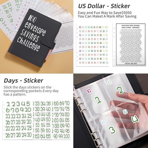 100 Envelope Money Saving Challenge Binder, 25 Sheets Savings Challenges Budget Book Binder, Easy and Fun Way to Save $5,050, Money Saving Challenges Binder with Cash Envelopes Black New in Saudi Arabia