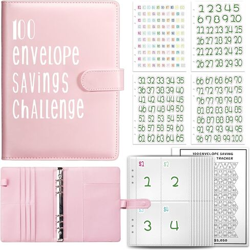 100 Envelope Money Saving Challenge Binder, 25 Sheets Savings Challenges Budget Book Binder, Easy and Fun Way to Save $5,050, Money Saving Challenges Binder with Cash Envelopes Black New in Saudi Arabia