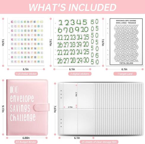 100 Envelope Money Saving Challenge Binder, 25 Sheets Savings Challenges Budget Book Binder, Easy and Fun Way to Save $5,050, Money Saving Challenges Binder with Cash Envelopes Black New in Saudi Arabia