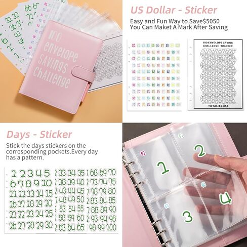 100 Envelope Money Saving Challenge Binder, 25 Sheets Savings Challenges Budget Book Binder, Easy and Fun Way to Save $5,050, Money Saving Challenges Binder with Cash Envelopes Black New in Saudi Arabia