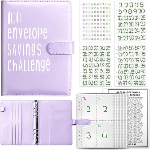 100 Envelope Money Saving Challenge Binder, 25 Sheets Savings Challenges Budget Book Binder, Easy and Fun Way to Save $5,050, Money Saving Challenges Binder with Cash Envelopes Black New in Saudi Arabia