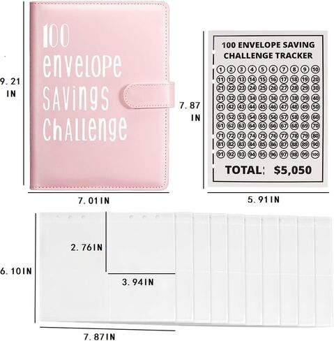 Pink 100 Envelope Challenge Binder,A5 Savings Challenges Book with 25Pcs Four Grid Envelopes,100 Days Stickers,1-100 Money Number Stickers,Effective Way to Save $5,050 in Saudi Arabia