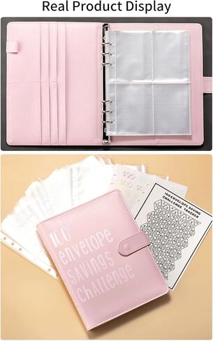 Pink 100 Envelope Challenge Binder,A5 Savings Challenges Book with 25Pcs Four Grid Envelopes,100 Days Stickers,1-100 Money Number Stickers,Effective Way to Save $5,050 in Saudi Arabia