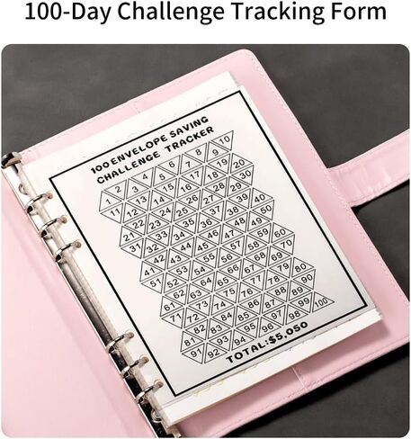 Pink 100 Envelope Challenge Binder,A5 Savings Challenges Book with 25Pcs Four Grid Envelopes,100 Days Stickers,1-100 Money Number Stickers,Effective Way to Save $5,050 in Saudi Arabia