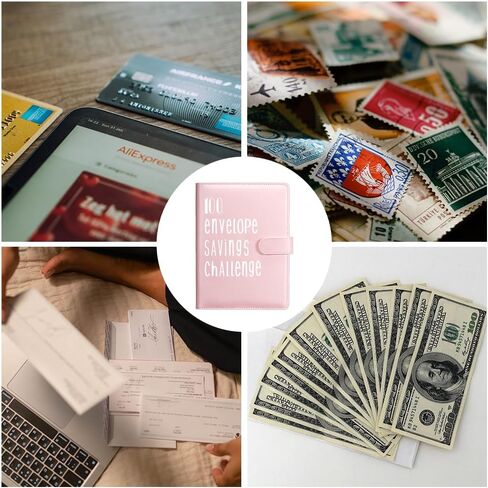 Pink 100 Envelope Challenge Binder,A5 Savings Challenges Book with 25Pcs Four Grid Envelopes,100 Days Stickers,1-100 Money Number Stickers,Effective Way to Save $5,050 in Saudi Arabia