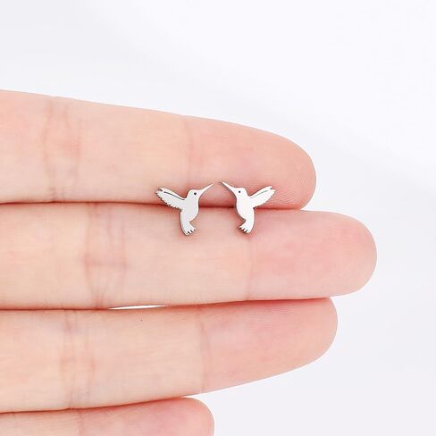 Dreuyet 4Pairs Stainless Steel Bird Stud Earrings for Women Girls Cute Little Flying Hummingbird Earrings Tin Lovely Bird Animal Post Piercing Ear Jewelry Dainty Gift in Saudi Arabia