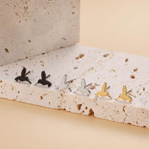 Dreuyet 4Pairs Stainless Steel Bird Stud Earrings for Women Girls Cute Little Flying Hummingbird Earrings Tin Lovely Bird Animal Post Piercing Ear Jewelry Dainty Gift in Saudi Arabia