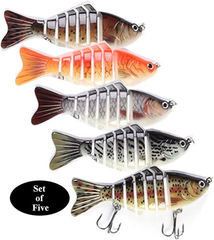 5 طُعم صيد لباس بايك الشمالية - طعوم سباحة متعددة المفاصل - غرق بطيء واقعي، طُعم باس نابض بالحياة في المياه العذبة والمياه المالحة، مجموعة طُعم لصيد الأسماك - صندوق أدوات صيد الأسماك في الولايات المتحدة. شركة مملوكة للمحاربين القدامى in Kuwait