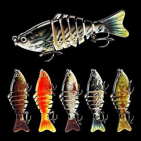 5 طُعم صيد لباس بايك الشمالية - طعوم سباحة متعددة المفاصل - غرق بطيء واقعي، طُعم باس نابض بالحياة في المياه العذبة والمياه المالحة، مجموعة طُعم لصيد الأسماك - صندوق أدوات صيد الأسماك في الولايات المتحدة. شركة مملوكة للمحاربين القدامى in Kuwait