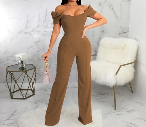 PaladMom Womens Elegant Plus Size Jumpsuits Sexy Back zipper Short Sleeve Mid Waist Wide Leg Straight Rompers in Saudi Arabia