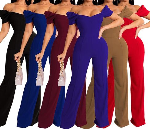 PaladMom Womens Elegant Plus Size Jumpsuits Sexy Back zipper Short Sleeve Mid Waist Wide Leg Straight Rompers in Saudi Arabia