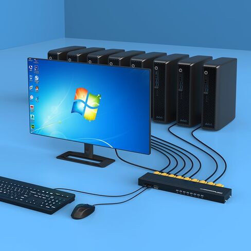 TENINYU USB 2.0 KVM Switch دليل محدد حامل حامل صندوق معدني محول مع كابلات VGA USB KVM للكمبيوتر والكمبيوتر المحمول وشاشة لوحة المفاتيح والماوس (8 منافذ KVM) in Kuwait