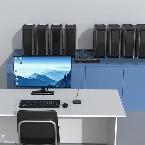 TENINYU USB 2.0 KVM Switch دليل محدد حامل حامل صندوق معدني محول مع كابلات VGA USB KVM للكمبيوتر والكمبيوتر المحمول وشاشة لوحة المفاتيح والماوس (8 منافذ KVM) in Kuwait