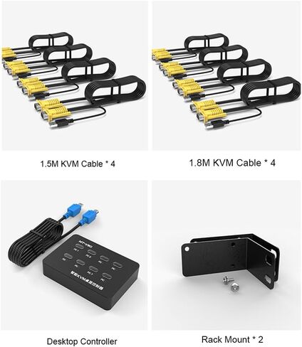 TENINYU USB 2.0 KVM Switch دليل محدد حامل حامل صندوق معدني محول مع كابلات VGA USB KVM للكمبيوتر والكمبيوتر المحمول وشاشة لوحة المفاتيح والماوس (8 منافذ KVM) in Kuwait