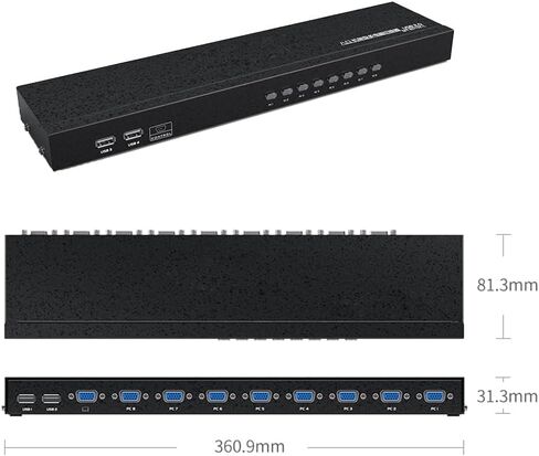 TENINYU USB 2.0 KVM Switch دليل محدد حامل حامل صندوق معدني محول مع كابلات VGA USB KVM للكمبيوتر والكمبيوتر المحمول وشاشة لوحة المفاتيح والماوس (8 منافذ KVM) in Kuwait