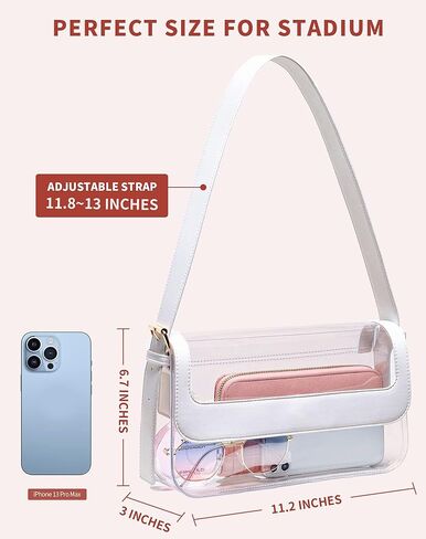 حقيبة Vorspack الشفافة المعتمدة للملعب - محفظة شفافة لطيفة للنساء من مادة PVC الشفافة للعمل والحفلات والمهرجانات الرياضية in Kuwait