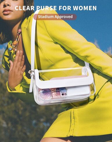 حقيبة Vorspack الشفافة المعتمدة للملعب - محفظة شفافة لطيفة للنساء من مادة PVC الشفافة للعمل والحفلات والمهرجانات الرياضية in Kuwait