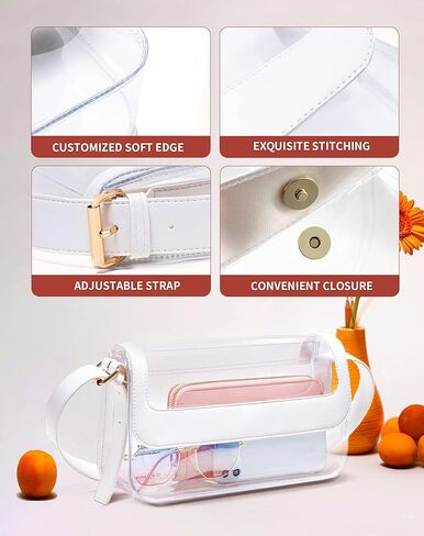 حقيبة Vorspack الشفافة المعتمدة للملعب - محفظة شفافة لطيفة للنساء من مادة PVC الشفافة للعمل والحفلات والمهرجانات الرياضية in Kuwait