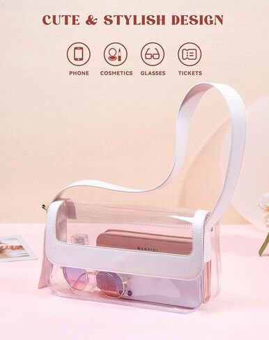 حقيبة Vorspack الشفافة المعتمدة للملعب - محفظة شفافة لطيفة للنساء من مادة PVC الشفافة للعمل والحفلات والمهرجانات الرياضية in Kuwait