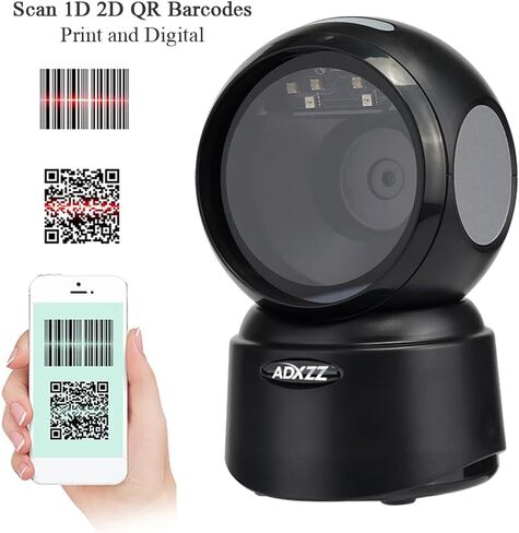 2D QR Hands-Free Barcode Scanner with USB Cable, ADXZZ Auto-Sensing Scanning Omnidirectional Wired QR Code Scanner,Capture 1D 2D QR Bar Codes on Screen and Paper for POS PC Retail Black in Saudi Arabia