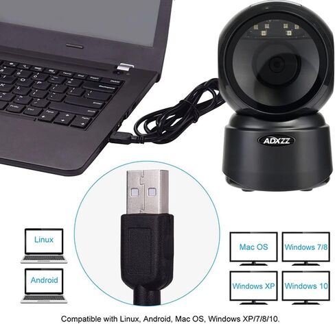 2D QR Hands-Free Barcode Scanner with USB Cable, ADXZZ Auto-Sensing Scanning Omnidirectional Wired QR Code Scanner,Capture 1D 2D QR Bar Codes on Screen and Paper for POS PC Retail Black in Saudi Arabia