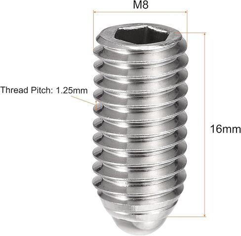 مجموعة براغي Uxcell ذات نقطة كروية، M8 × 16 مم 304 من الفولاذ المقاوم للصدأ متري برغي مقبس سداسي زنبركي 8 قطع in Saudi Arabia