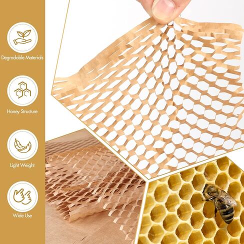 Honeycomb Packing Paper, 15''x131' Recylable Moving Supplies, Eco Friendly Kraft Paper Roll with 24 Fragile Sticker Labels, Honeycomb Wrap Roll for Moving/shipping/packing in Saudi Arabia