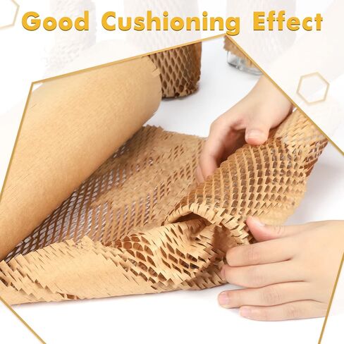 Honeycomb Packing Paper, 15''x131' Recylable Moving Supplies, Eco Friendly Kraft Paper Roll with 24 Fragile Sticker Labels, Honeycomb Wrap Roll for Moving/shipping/packing in Saudi Arabia