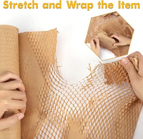 Honeycomb Packing Paper, 15''x131' Recylable Moving Supplies, Eco Friendly Kraft Paper Roll with 24 Fragile Sticker Labels, Honeycomb Wrap Roll for Moving/shipping/packing in Saudi Arabia