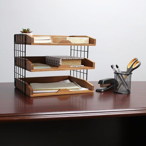 Elegant Designs HG1022-NWD Home Office Wood Desk Organizer Mail Letter Tray with 3 Shelves, Natural Wood in Saudi Arabia
