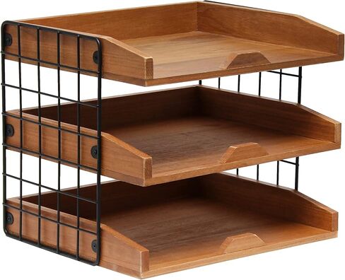 Elegant Designs HG1022-NWD Home Office Wood Desk Organizer Mail Letter Tray with 3 Shelves, Natural Wood in Saudi Arabia