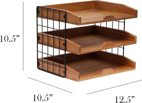 Elegant Designs HG1022-NWD Home Office Wood Desk Organizer Mail Letter Tray with 3 Shelves, Natural Wood in Saudi Arabia