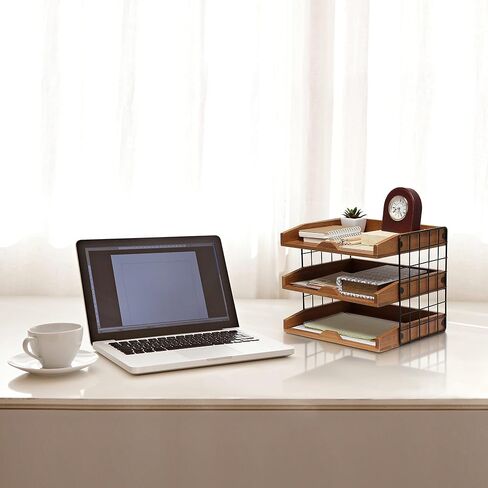 Elegant Designs HG1022-NWD Home Office Wood Desk Organizer Mail Letter Tray with 3 Shelves, Natural Wood in Saudi Arabia