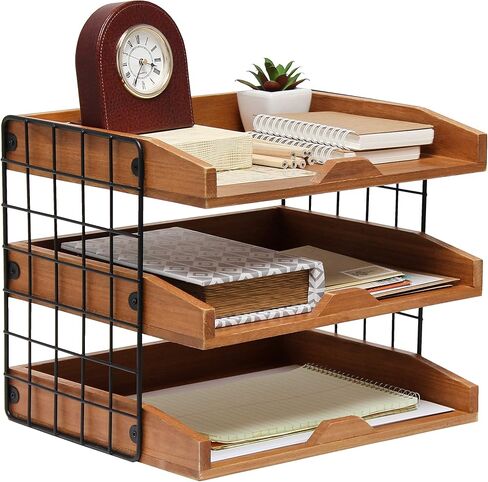Elegant Designs HG1022-NWD Home Office Wood Desk Organizer Mail Letter Tray with 3 Shelves, Natural Wood in Saudi Arabia